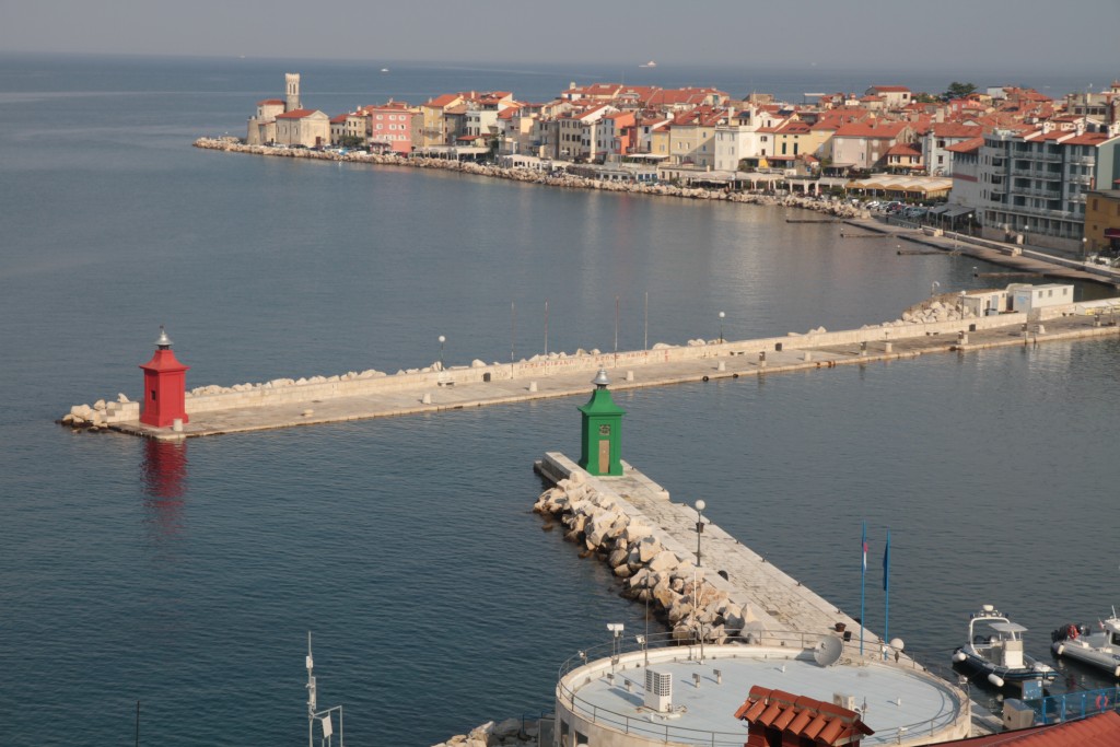 The Slovenian Venetian-style town of Piran facing Croatia across the bay. 